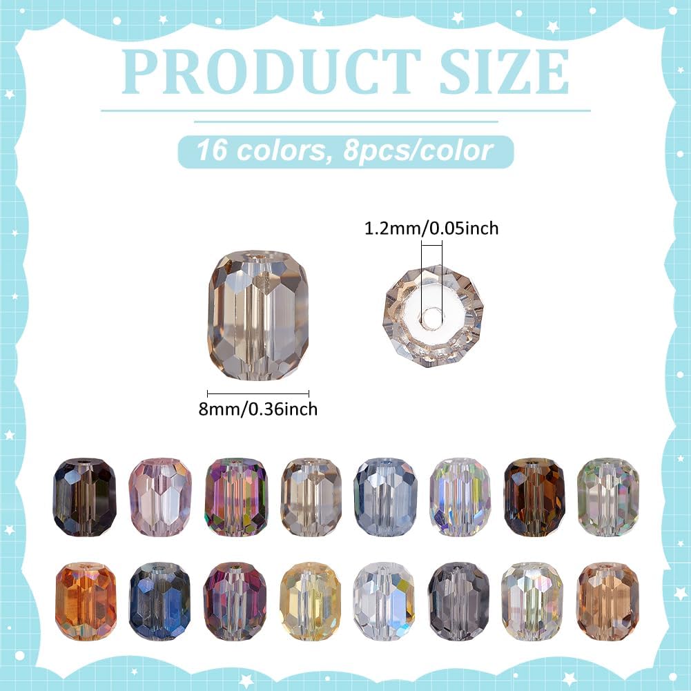 PH PandaHall 128pcs 16 Colors Faceted Beads, 8mm Column Crystal Beads Electroplate Glass Bead AB Color Craft Loose Spacer Bead for DIY Jewelry Bracelet Necklace Earring Making Crafting - Image 4