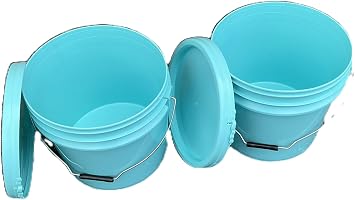 4 Gallon Bucket with Lid 2 pcs Bulk Pack, Aqua Blue Food Safe Material, Aquq Blue Plastic Bucket with Handle and Lid, 2 Pack Food Storage Pail for All Purpose.