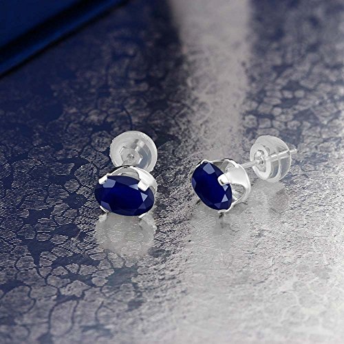 Gem Stone King 2.04 Cttw 14K White Gold Blue Sapphire Stud Earrings | Gemstone Birthstone | Oval 7X5MM | Gold Earrings For Women Men3