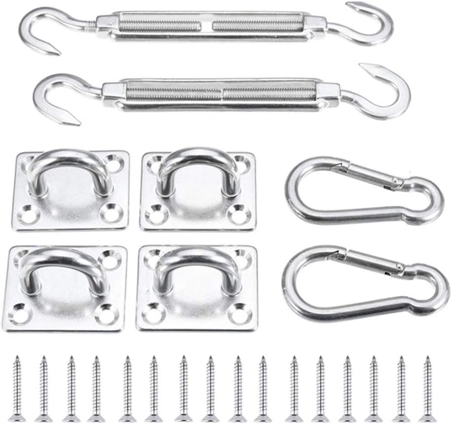 Shade Sail Installation Hardware Kit, Heavy Duty Awning Attachment Set for Triangle and Square, Rectangle, Stainless Steel Fixing Accessory[24 Pcs],M5 (M6)