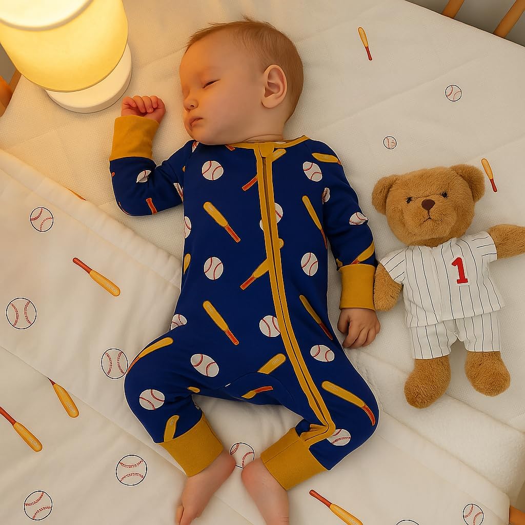 Chichoo Rayon from Bamboo Baby Pajamas Boy 2pack Baseball Football Infant 2 Way Zipper Pjs Romper Newborn Footless Sleeper
