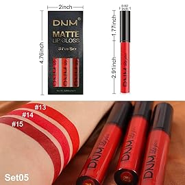 AMY\'S DIARY 3Pcs Bright Red Matte Liquid Lipstick Sets, Lip Stain Long Lasting 24 Waterproof Lip Gloss Gift Set Matt Makeup for Women Lippies (05)