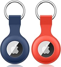2 Pezzi Meliya AirTag Portachiavi per Apple Airtag, Silicone Custodia per Airtag Apple con Portachiavi, Cover Protettiva per AirTag per Zaini e Animali Domestici (Blu navy+Rosso)