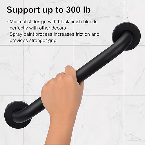 Miniatura 5 de supregear Barra de agarre para baño, 16 pulgadas, antideslizante, acero inoxidable 201, barra de seguridad para baño, barandilla negra aceitada para