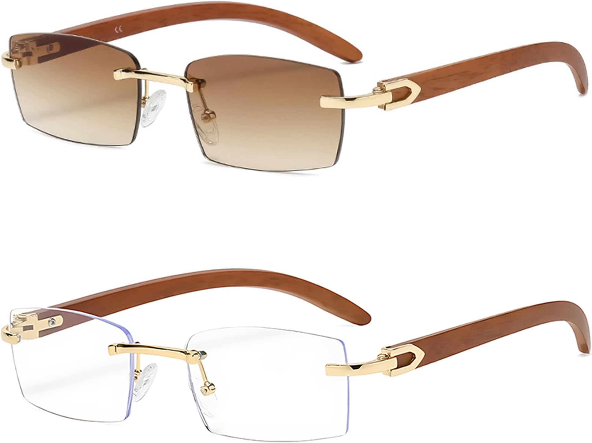 Heptagram Rectangle Fashion Rimless Sunglasses for Women Men Gangster 90s Frameless Shades Retro Vintage Trendy Eyewear