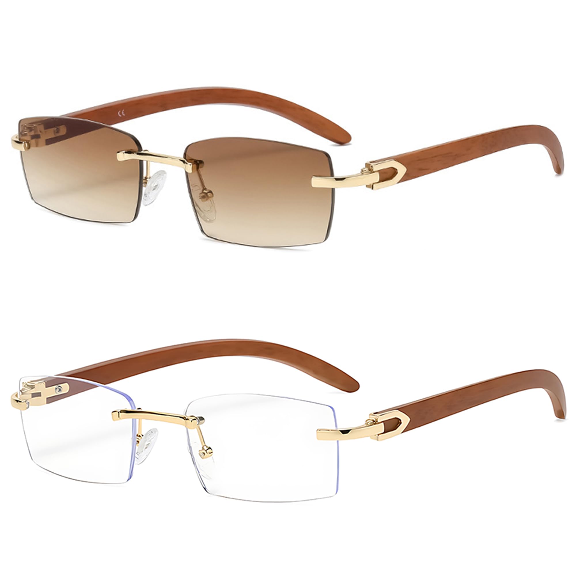 Heptagram - Lentes de sol rectangulares de moda sin montura para mujeres y hombres, estilo gángster de los años 90, sin marco, retro, vintage, a la moda