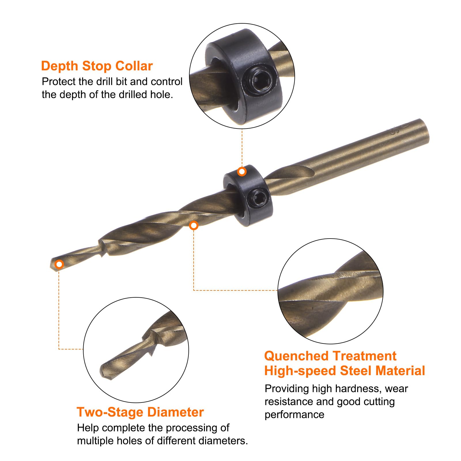 Punta Per Fori A Sacca 2 Pezzi - Diametro 5/32", Con Fermo Profondità M8 E Chiave - Foto 2