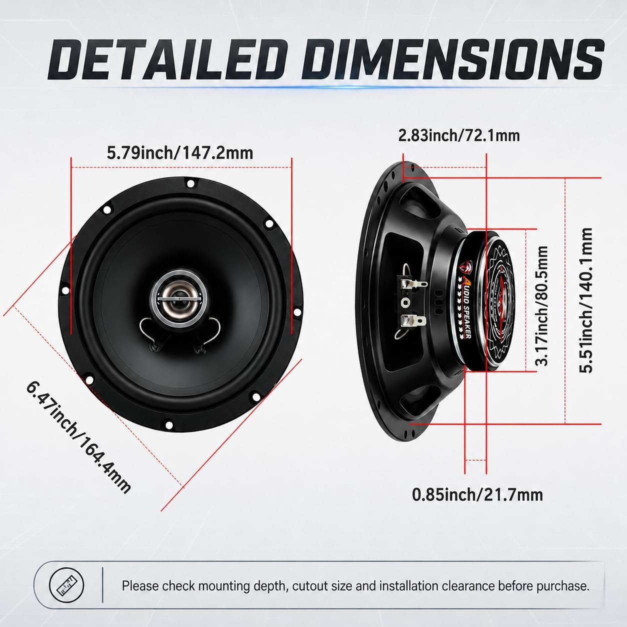 6.5 Speakers, 600W Peak 4 Ohm 6.5 Inch Car Speakers, 6-1/2 2-Way Coaxial Door Speakers with High-Rigidity PP Cone, Rubber Surround, Clear Highs for Car Door & Rear Deck, 2 Pack