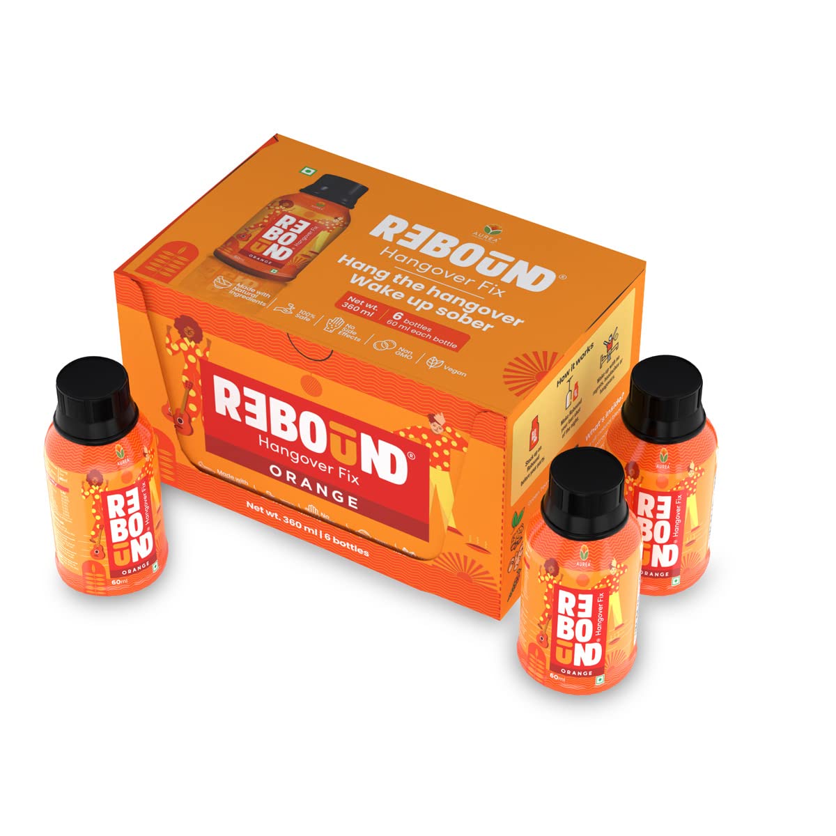 Orange Flavor Pack Of 6 - Clinically Proven Anti- Hangover Drink | 100% Safe & Vegan | Made With Natural Ingredients | Hangover Free Wake Up Next Day | Pocket Friendly | No Side Effects