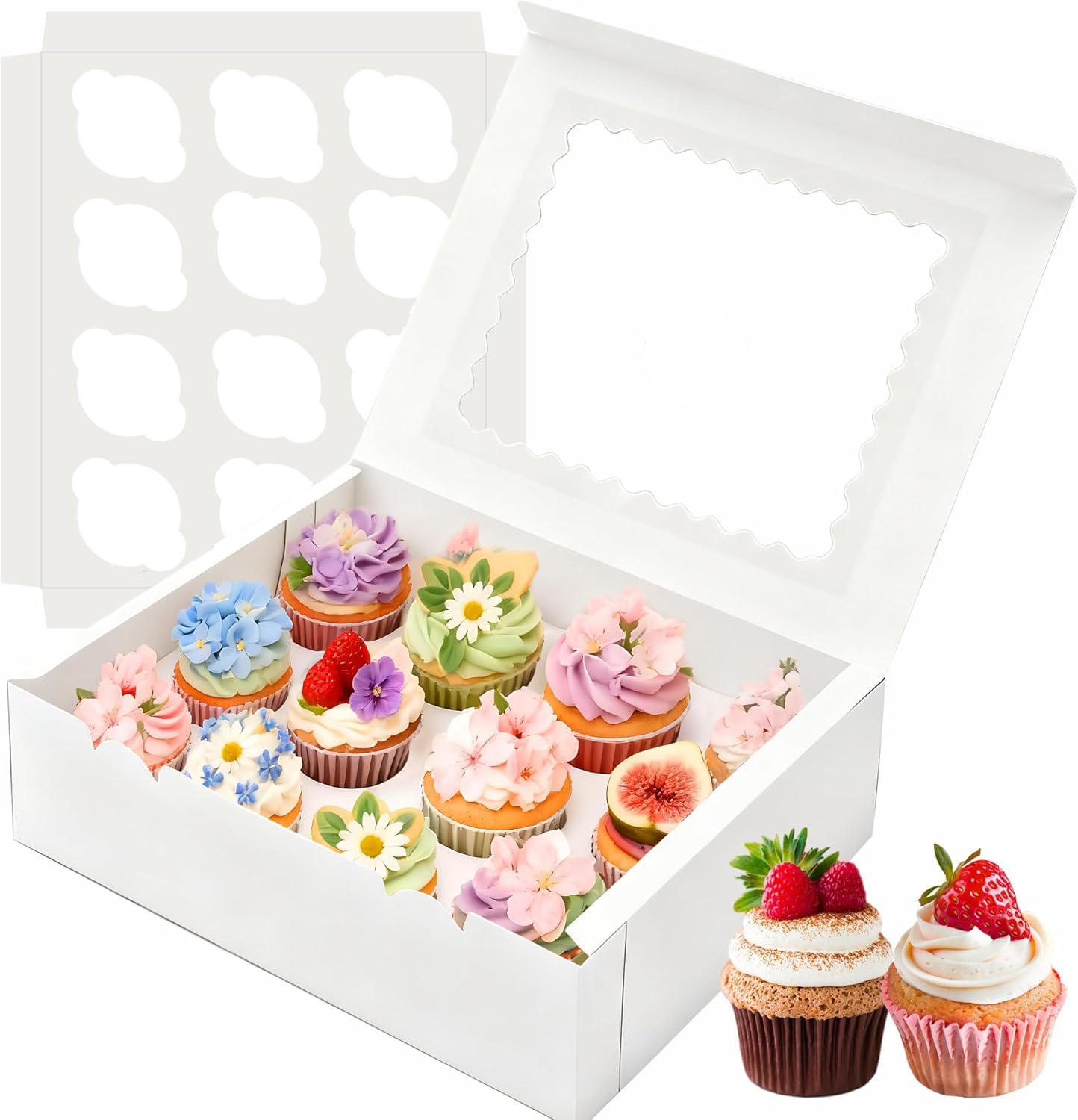 Sivaopa 12 Löcher Cupcake Boxen, Weiße muffin transportbox, Cupcake Transportbox mit transparentem Sichtfenster, Bäckerei-Boxen für Cupcake-Träger, Cupcake-Behälter(6 Stück)