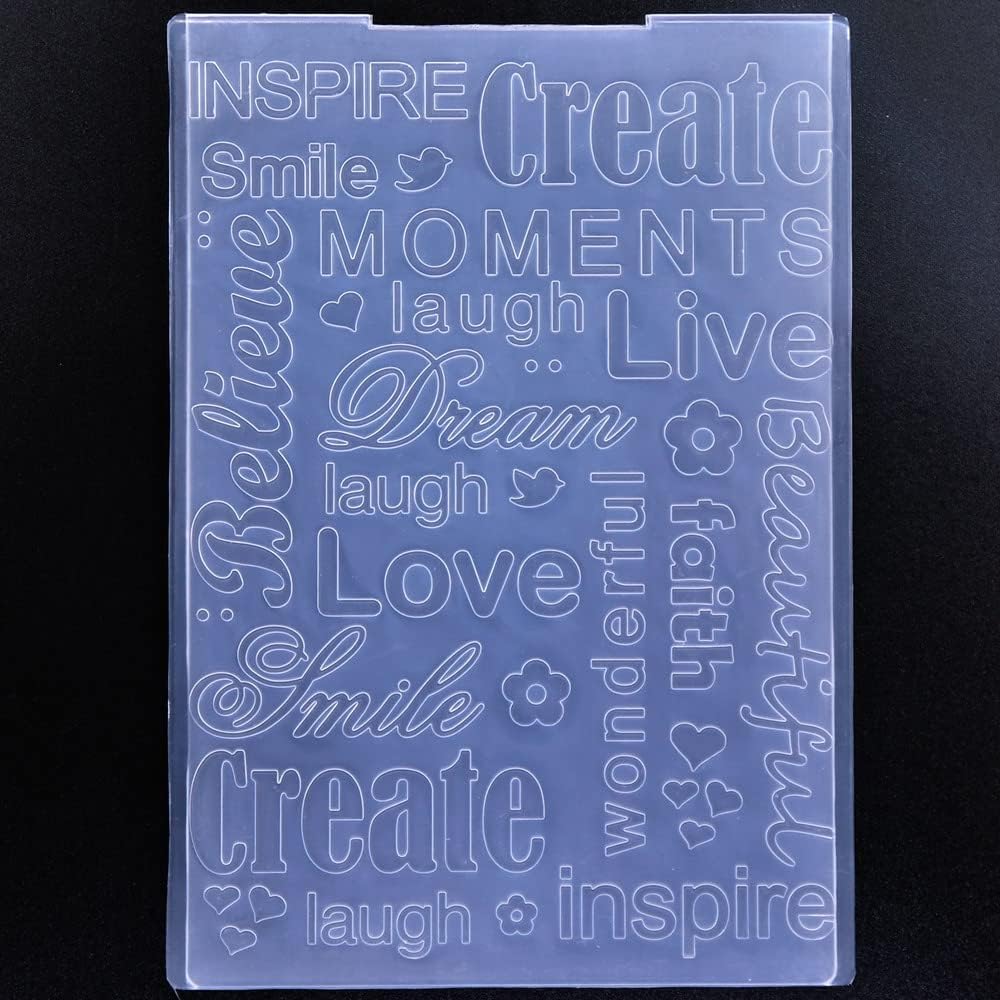 Words Smile Create Laugh Live Love Heart Flowers Background Plastic Embossing Folders for Card Making Scrapbooking and Other Paper Crafts 3010923