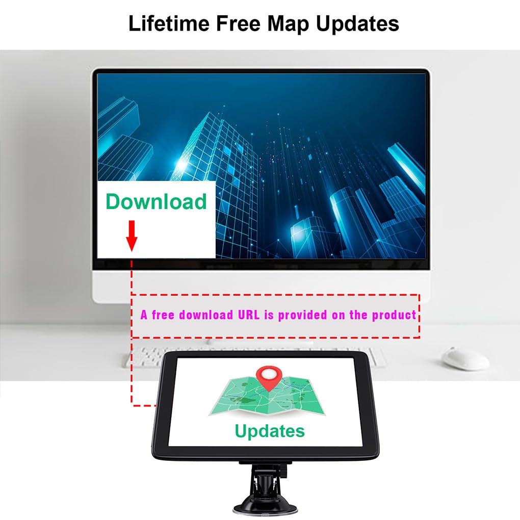 YIXANNX Sat 7in HD GPS Lane Guidance Asst Camera Lifetime Free Updates Guidance Route Options Postcode Search Map Route, Middle East — view 7