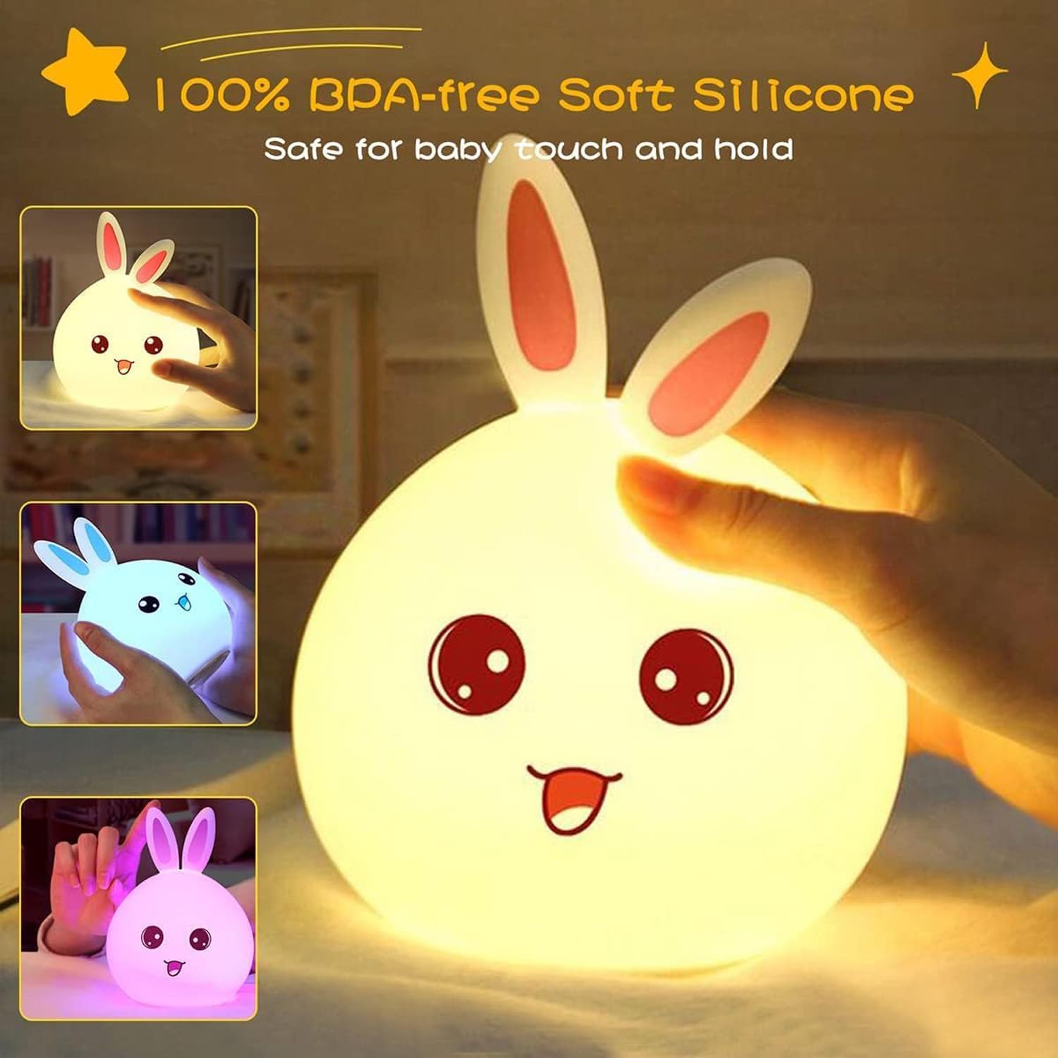 GITGRNTH Rechargeable Silicone Rabbit Night Light for Kids | Color-Changing LED Changing Lamp |Adorable Room Decor & Gift for Toddlers, Teens, & Valentine's Day Present (Bunny Lamp, Regular), Assorted - Image 4 thumbnail