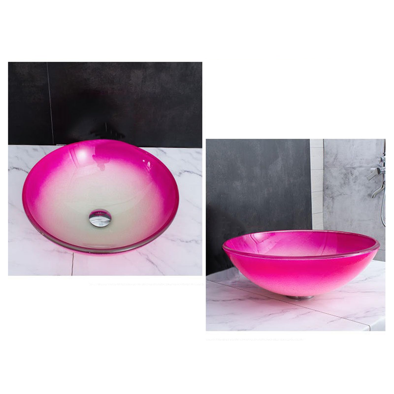 Lavamanos Sobre Encimera Lavabo Vidrio Redondo 420 X 420 X 145mm Sin Agujero de Grifo Rosa