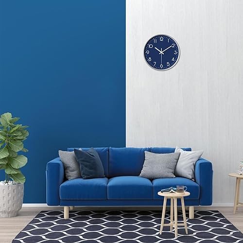 Miniatura 2 de Reloj de pared para cocina, reloj de pared pequeño silencioso sin tictac, movimiento analógico a pilas, color azul marino, moderno, decorativo, con