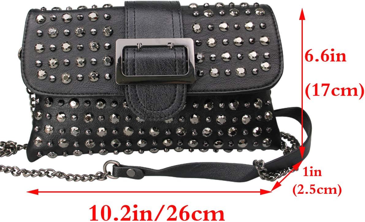 Women Ladies Punk Rivet Purse Satchel PU Leather Shoulder Crossbody Top-handle Bag Tote Handbag Black - Image 2