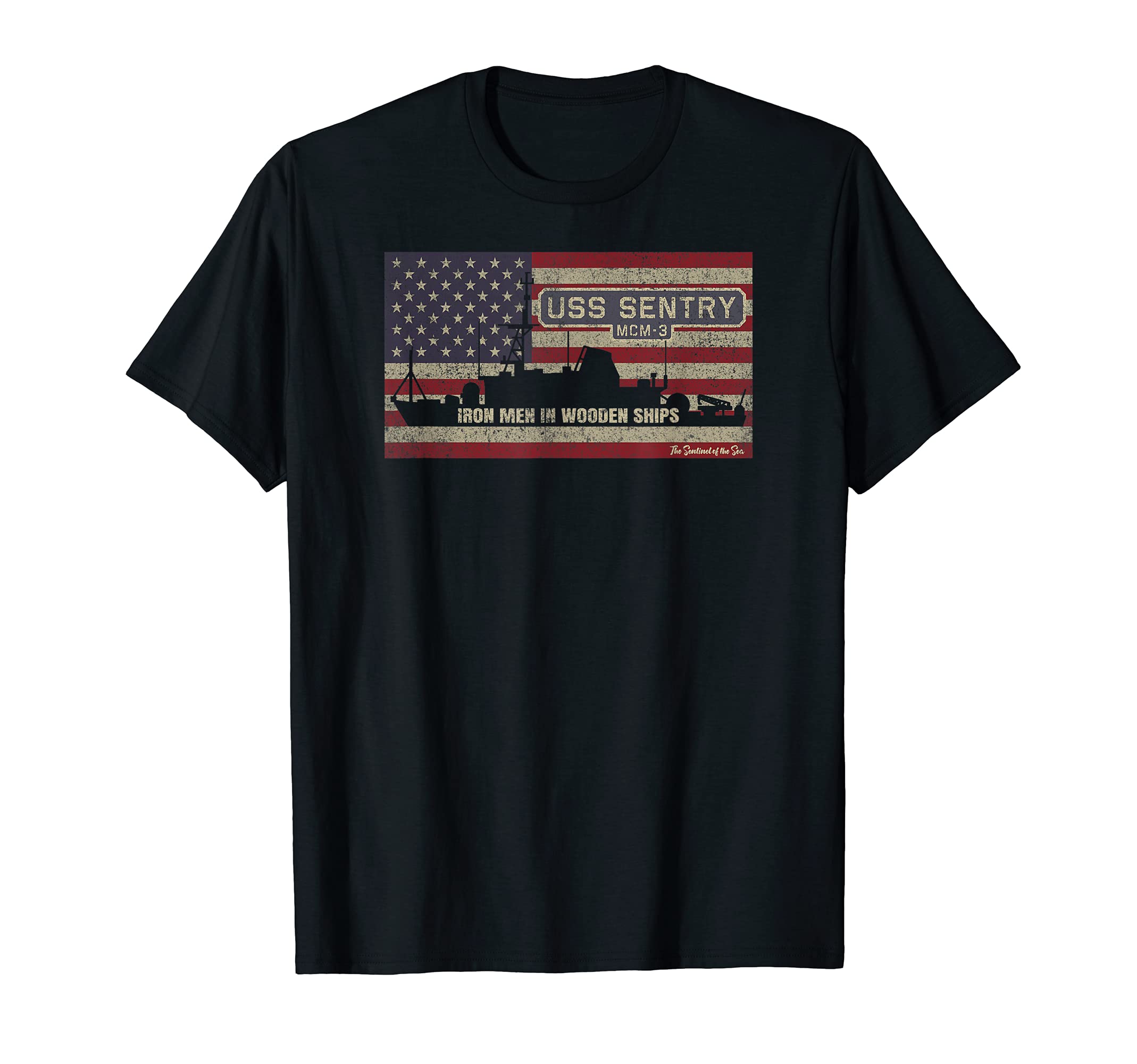 USS Sentry MCM-3 Mine Countermeasures Ship American Flag T-Shirt