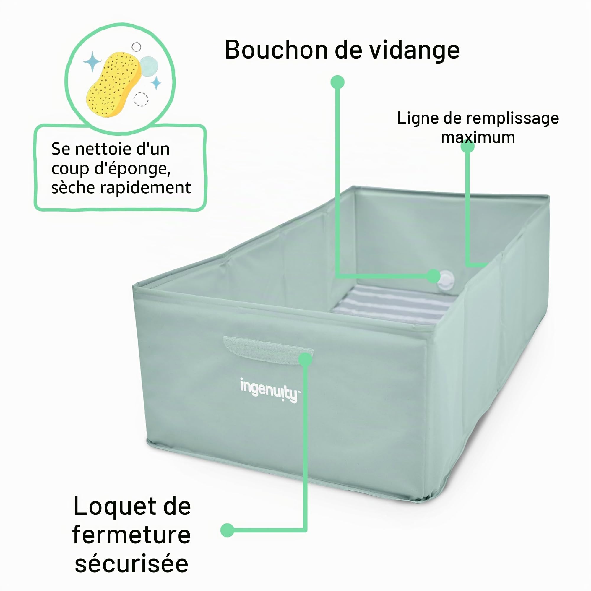 Ingenuity, Baignoire Tuckaway Toddler Tub - Transforme la Douche en Baignoire, Pliable, Nettoyage Facile, Aucun Assemblage Nécessaire, Compacte pour Rangement, 12 Mois à 5 Ans