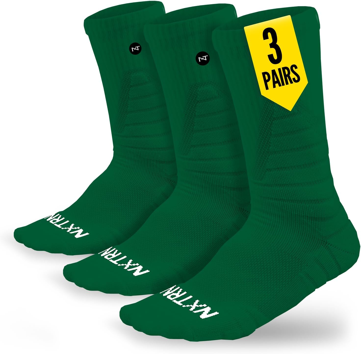 NXTRND 3 Pairs Compression Sports Crew Socks for Men, Cushion Athletic Socks, Basketball, Football and Running