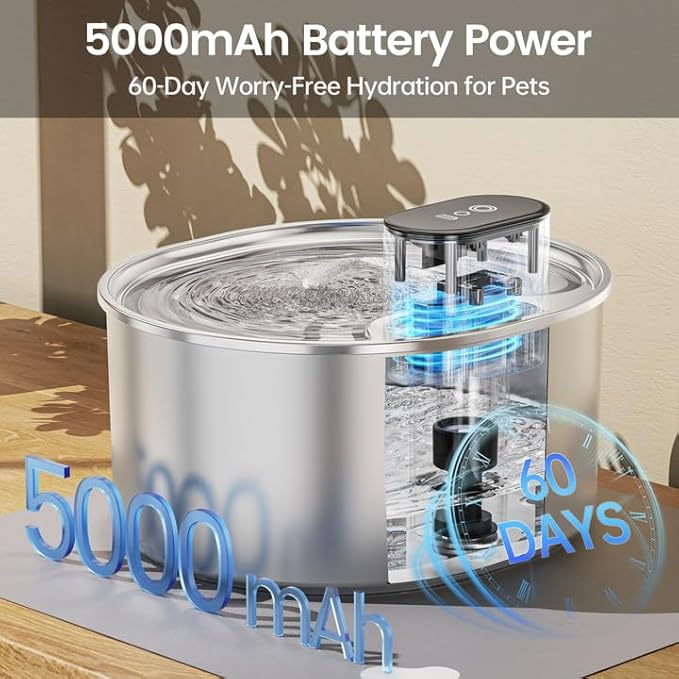 Fuente de Agua para Gatos Virtulance 3.2L Acero Inoxidable Inalámbrica miniatura 5