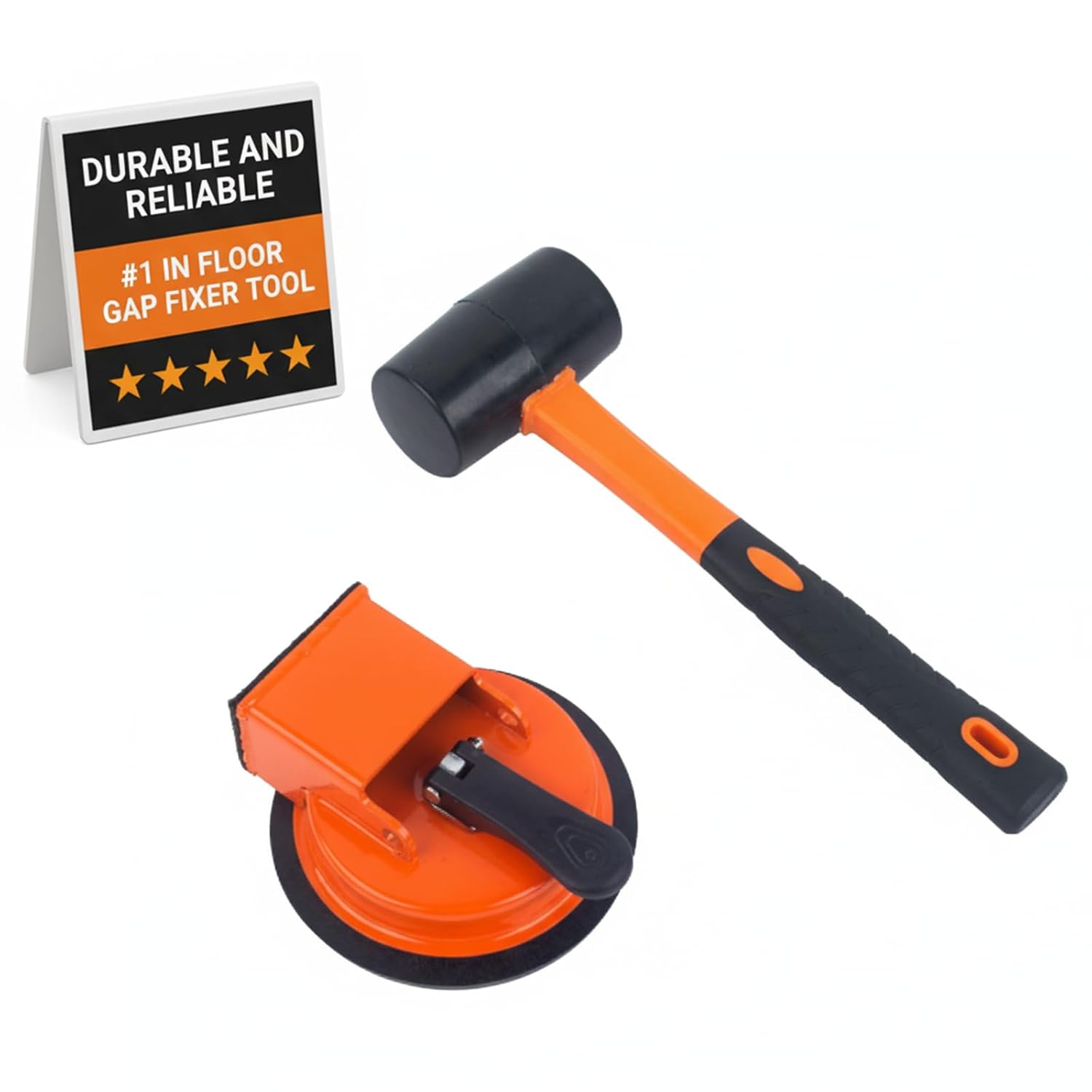 Floor Gap Fixer Tool Laminate Flooring Tools Wood Floor Repair Kit Vacuum Suction Cup Plank Grabber Power Shunting Installation for Flooring Seam Setter Fixing Grabber Leveler(Orange+Hammer)