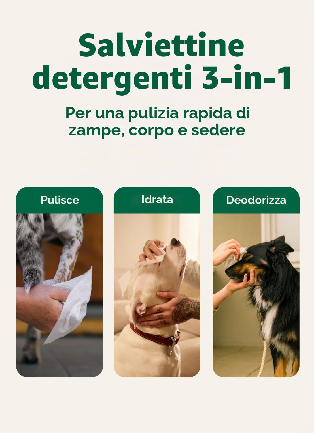 Earth Rated Salviette ipoallergeniche per Cani, puliscono ed eliminano Gli odori da Zampe, Corpo e Sedere, profumati alla Lavanda, 100 Pezzi