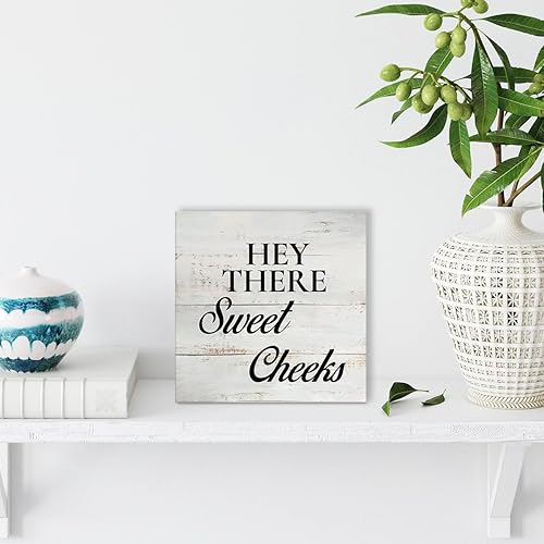 Miniatura 4 de Letrero rústico de madera para baño, con texto en inglés Hey There Sweet Cheeks, caja de madera con texto en inglés Hey There Sweet Cheeks (5 x 5