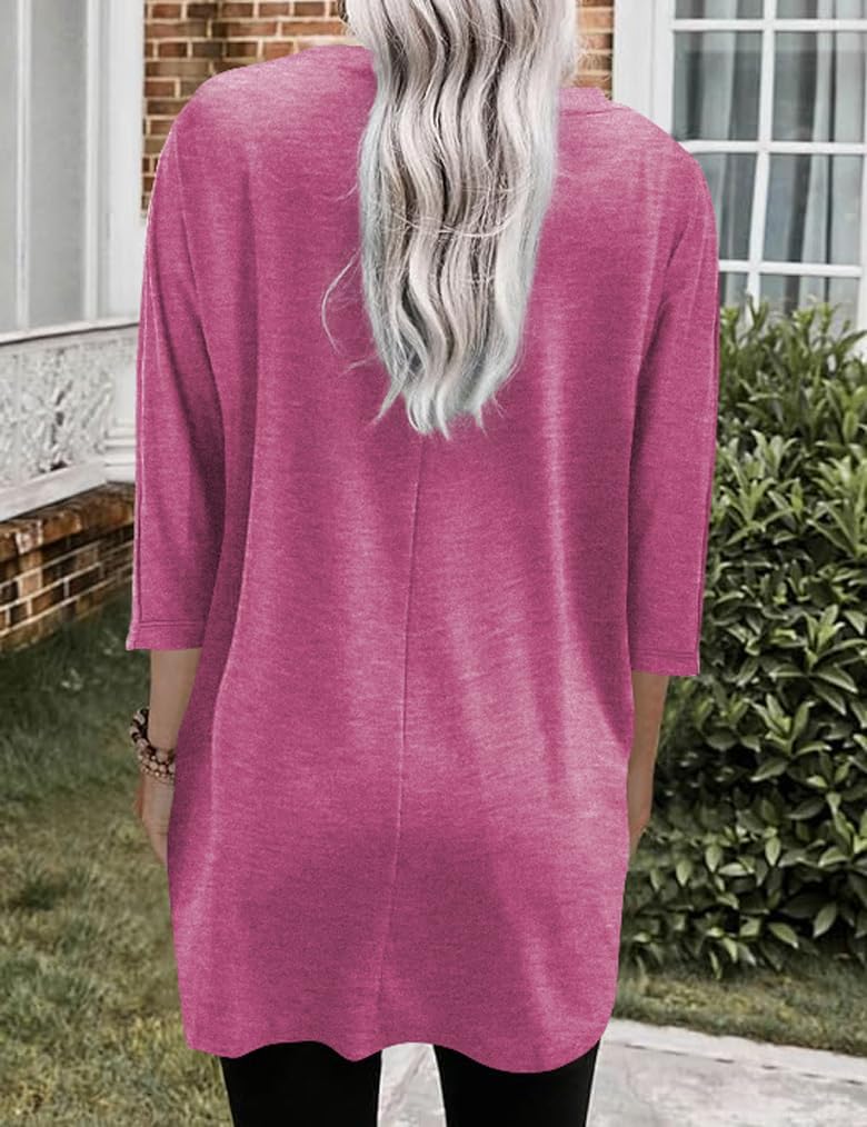 Poetsky Womens 3/4 Sleeve Tunics or Tops to Wear with Leggings Long Shirts Blouses with Pockets S-3XL - Image 2