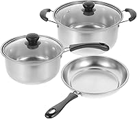 Vista 1 de Alipis 1 juego de utensilios de cocina de acero inoxidable: olla de leche, olla de sopa y sartén, acero inoxidable, artículos esenciales de cocina
