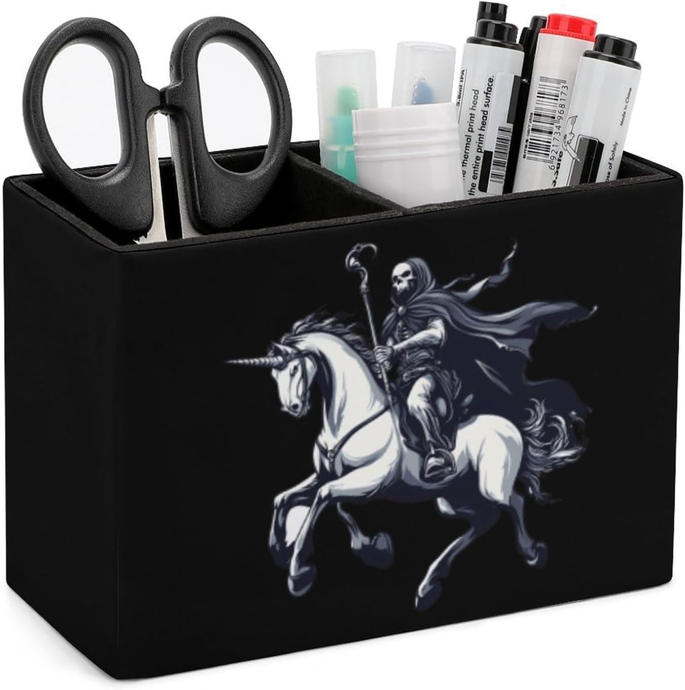 Reaper Horse Pencil Pen Holder PU Leather Desk Storage Organizer Makeup Brush Box
