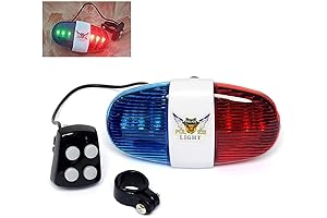Bicycle Police Sound Light Bike Siren Horn, Waterproof LED Light Bell 4 Sounds/6 LED Light