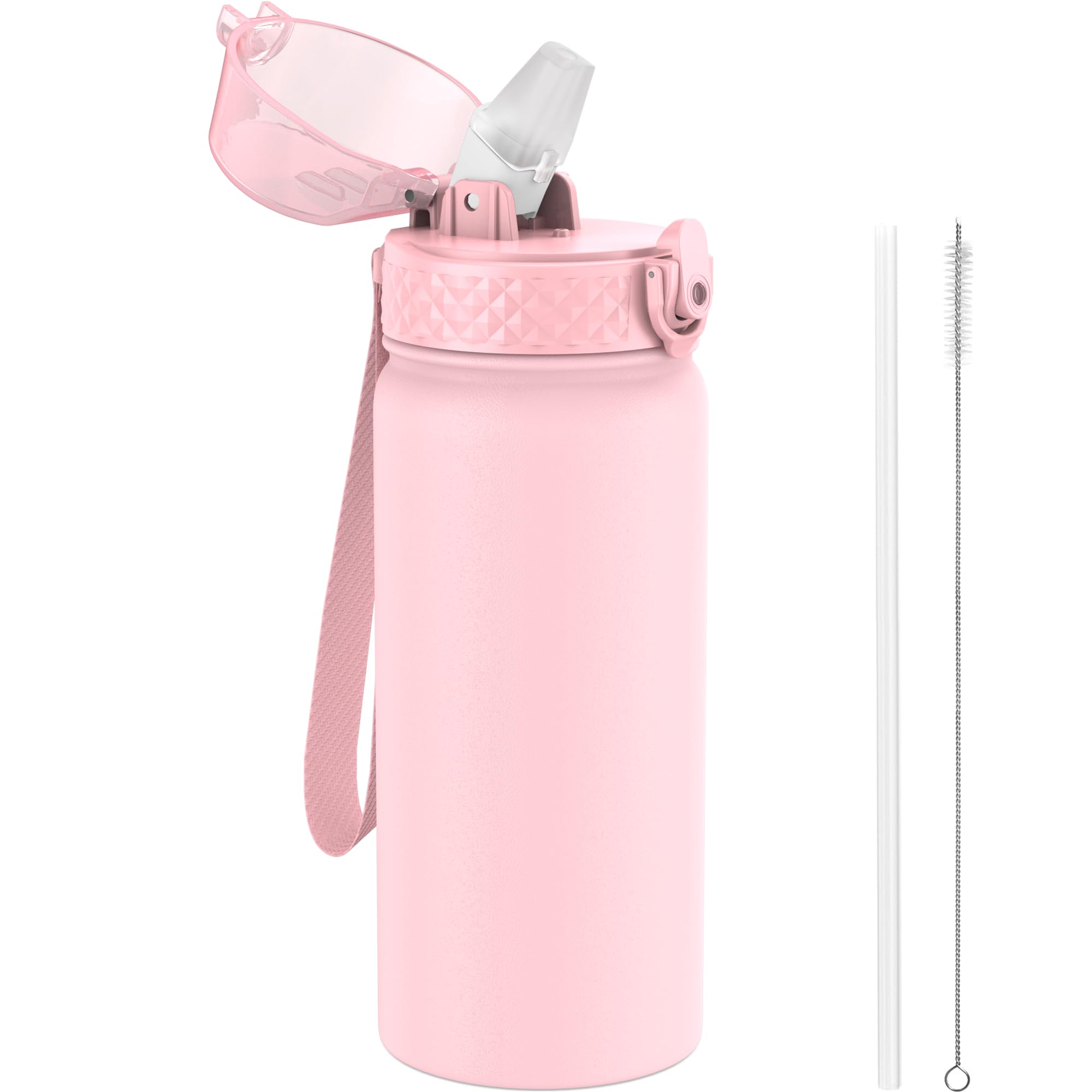 GOPPUS 550ml/18oz Kids Insulated Water Bottle with Straw Cute Double Wall Stainless Steel Child's Small Flask Vacuum Insulated Steel Metal Leak Proof Drink Flask Boys Toddler Girls Bottles BPA-Free