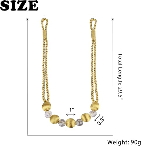 Miniatura 6 de BEL AVENIR Alzapaños de cortina de cristal, cortina hecha a mano con cuentas con 2 ganchos de metal para tornillos decorativos (azul, paquete de 2)