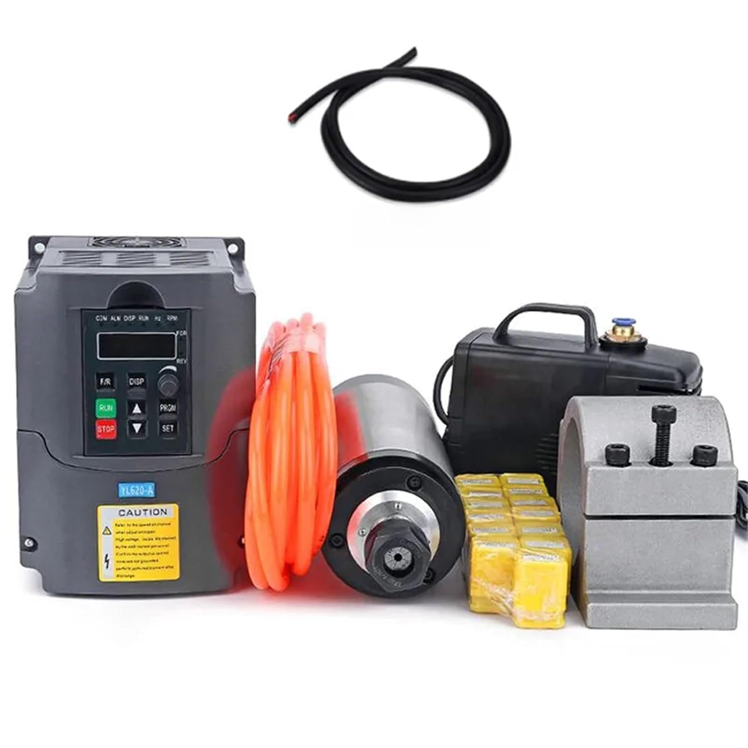 ER20 2.2kW Water Cooled Milling Spindle Kit, 2kW VFD Water Pump 80 Clamps, 13 x 1m ER20 Cables for Router (Silver,220V)