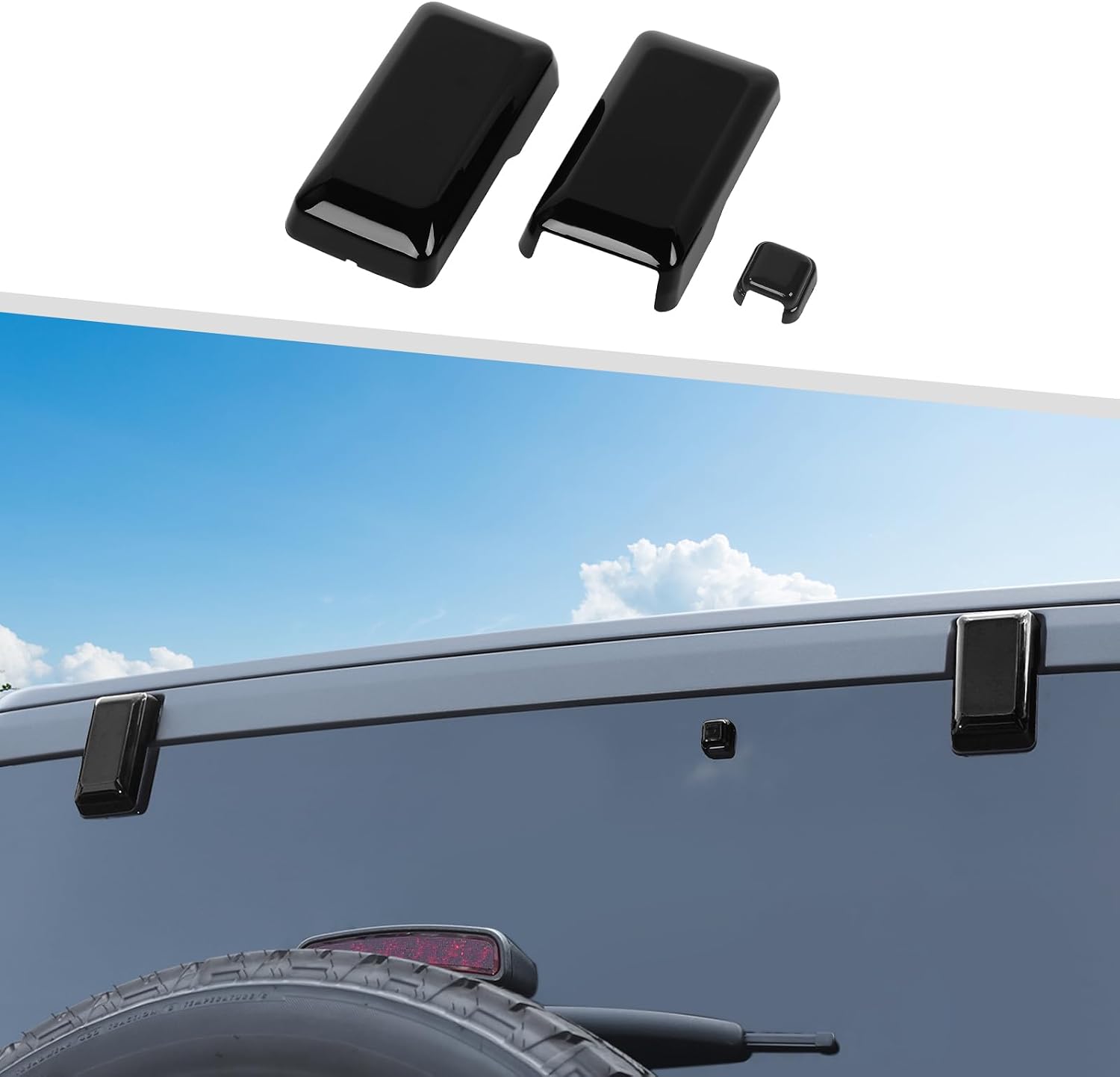 Jimen Compatible with Ford Bronco 2021-2025, 3PCS Tailgate Rear Window Hinge Liftgate Glass Hinge Cover Exterior Trim Accessories (Black)