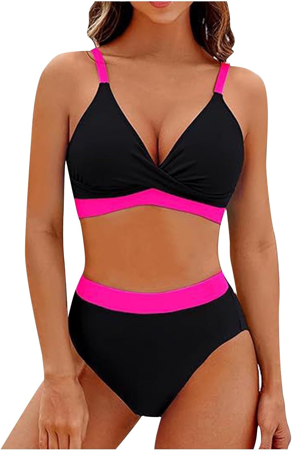 Women's High Waisted Bikini Sets Tummy Control Color Block Two Piece Bathing Suits 2026 Drawstring Bathing Suits