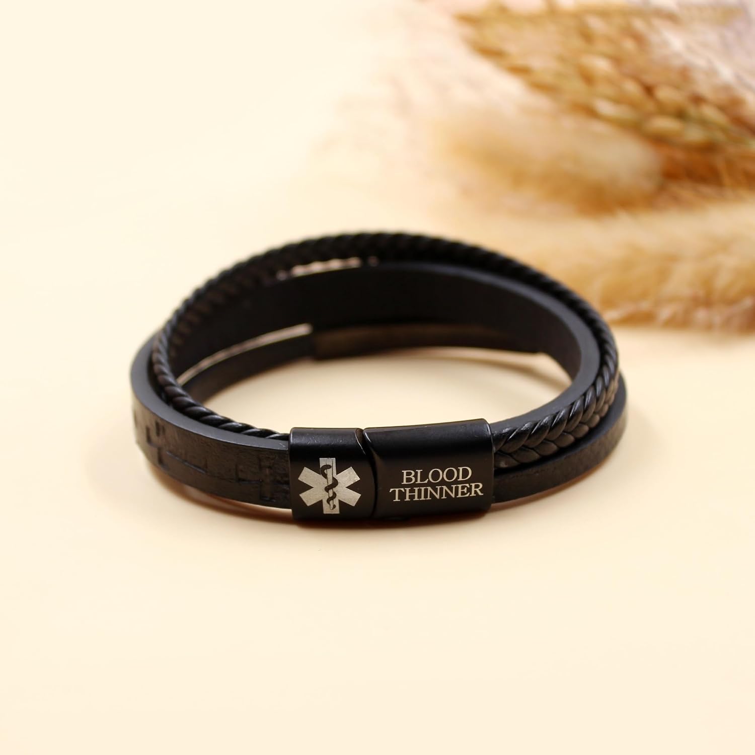 Medical Alert Bracelets Men’s Braided PU Leather Cross Design Laser Engraved Medical ID Waterproof Lightweight Suitable for Outdoor Sports Daily Wear Multiple Condition Customizable