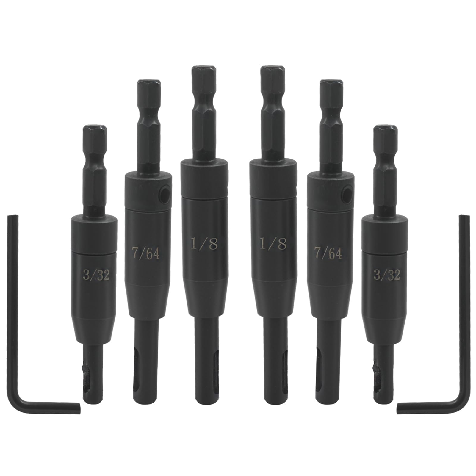 VIX - Set di 6 punte autocentranti per trapano, CC2430 da 3/32", 7/64", 1/8", #6 8 10 viti per trapano con codolo esagonale da 1/4