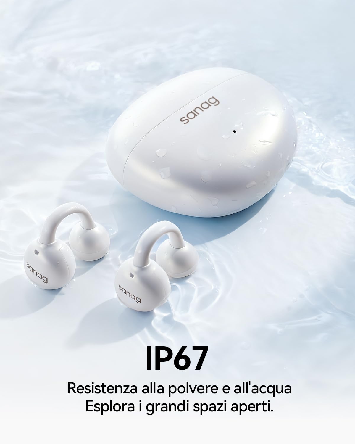 SANAG Cuffie Open Ear Bluetooth 6.0, Auricolari Clip-on Senza Fili con Audio Dyna HiFi, Anti-Perdita di Suono, AI ENC, IP67 Impermeabile, Batteria 40H, Controllo App per Sport Corsa
