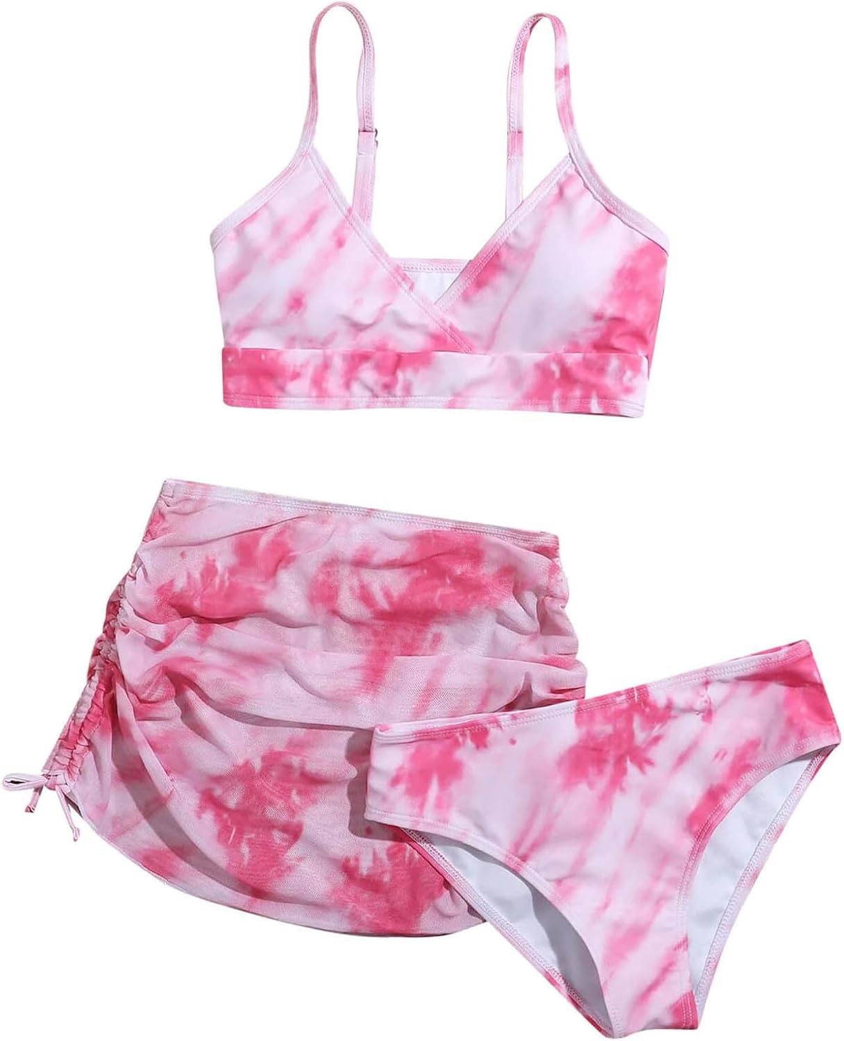 Hansber Kids Girls Rash Guard 3 Piece Swimsuit Tie Dye Printed Bikini Set with Beach Cover Skirts Swimwear