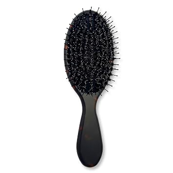 Brush Boar Hair Bristle & Nylon - Boar Bristle Brush from Saki Shears - For Normal to Thick Hair Gently Detangles Softens Improves Texture Dark Tortoise