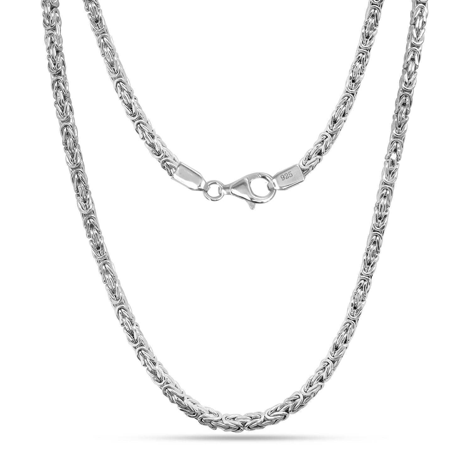 Solid 925 Sterling Silver Classic Byzantine Necklace for Men Women | BIS Hallmarked Handmade Italian 4MM Byzantine Link Chain Necklace (18, 20, 22, 24 Inches)