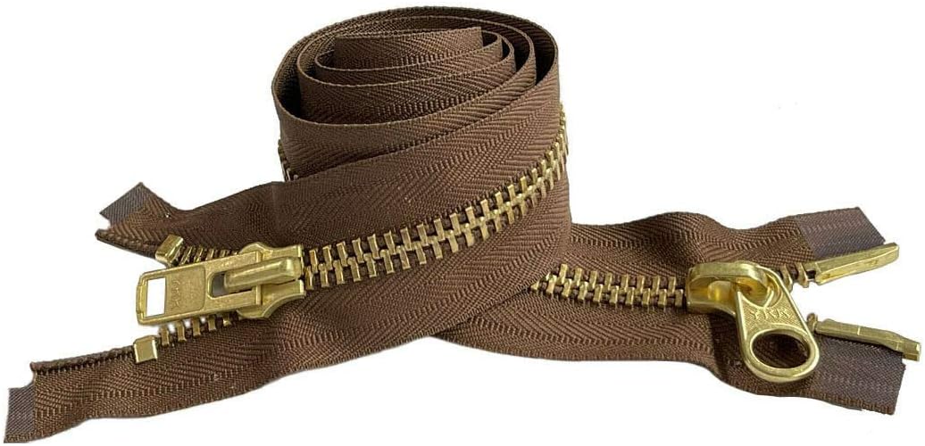 YKK #10 Extra Heavy Duty Brass Light Brown Parka"2-Way" Dual Separating Jacket Zipper - Choose Your Length - Color: Light Brown #568 - Made in The United States (1 Zipper Per Pack) (36" Inches)
