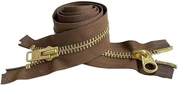 YKK #10 Extra Heavy Duty Brass Light Brown Parka"2-Way" Dual Separating Jacket Zipper - Choose Your Length - Color Light Brown #568 - Made in The United States 1 Zipper Per Pack 22" Inches