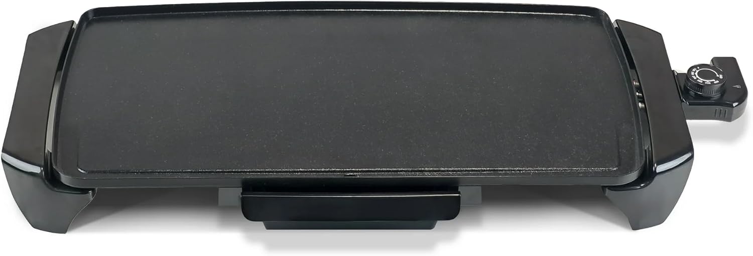 Electric Non-Stick Griddle, Black, 20 Inch, 1500W, Ceramic Coating, Adjustable Temperature Control, Dishwasher Safe, 23.03 x 11.30 x 2.64 Inches