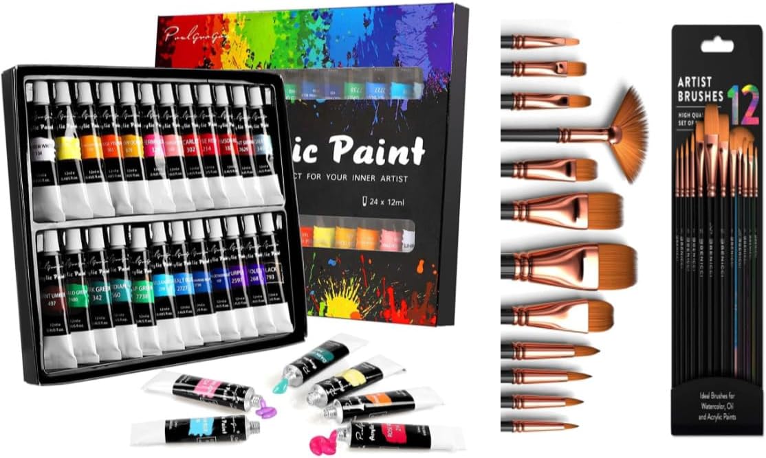 S2C Acrylic Paint Combo Set 24 Colours - Non-Toxic Acrylic Paint Set for Kids & Adults, 12ml Tubes for Canvas, Wood - Art Supplies & Craft Supplies -Ideal for Beginners & Professionals