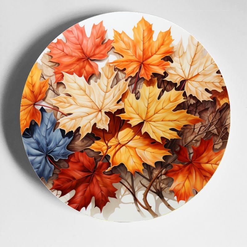 Autumn Leaves 10-inch Ceramic Plate for Wall Display or Tabletop, with Stand & Hook DP-280997983