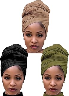 Harewom 3PCS Head Wraps for Black Women Turban Headwraps Stretchy African Hair Wraps Jersey Head Scarf Tie Headbands