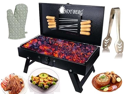 Hot Berg Big XXL Size HOTBERG Foldable Briefcase Style Charcoal Barbecue and Tandoor Grill Barbeque Stand for Outdoor Picnic Camping and Traveling