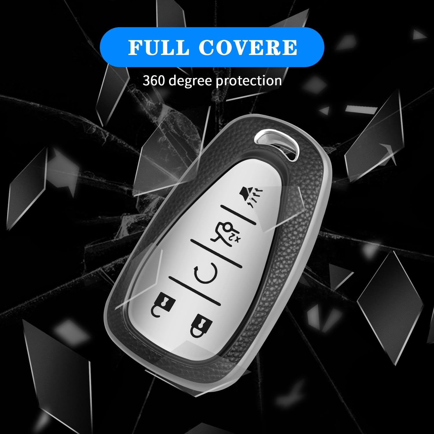 MILD EAST for Chevy Key Fob Cover with Keychain 5 Button Silver image 5